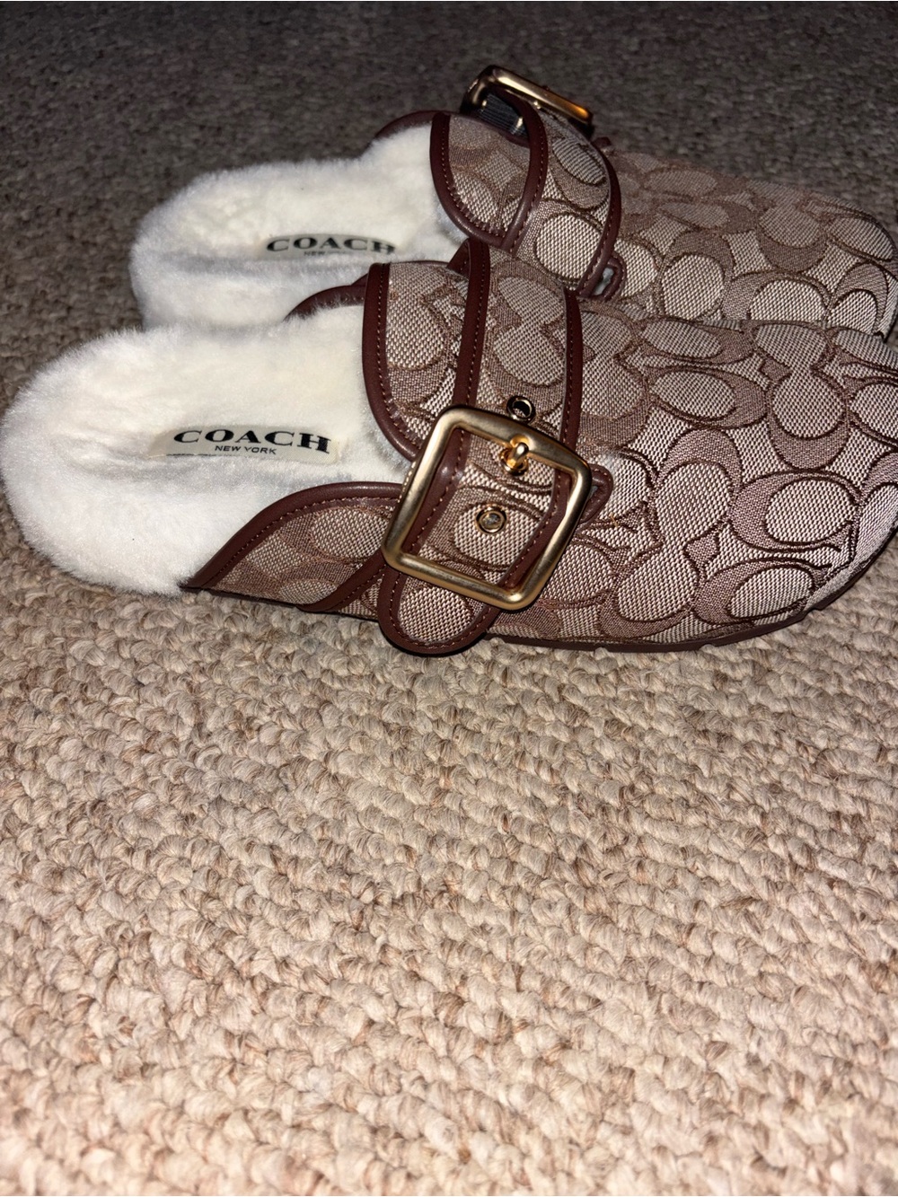 COACH Archival Buckle Clog Canvas With Shearling - Picture 4 of 9